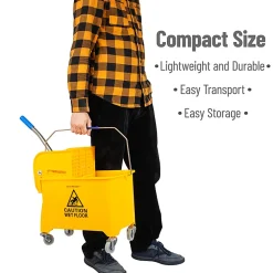 Mind Reader Bucket With Wringer And Mop Set, 22 Qt, Yellow
