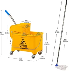 Mind Reader Bucket With Wringer And Mop Set, 22 Qt, Yellow