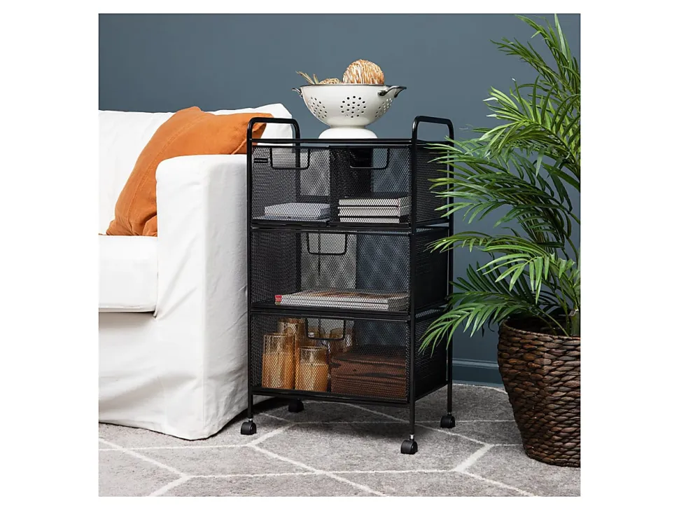 Mind Reader Cart with Drawers Multipurpose Office Organizer Utility Cart, Metal, 29"H x 11"W x 16"D, Black