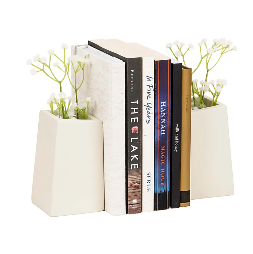 Mind Reader Cement Planter Bookends, 5" x 2-3/4" x 3", White, Total Qty 2