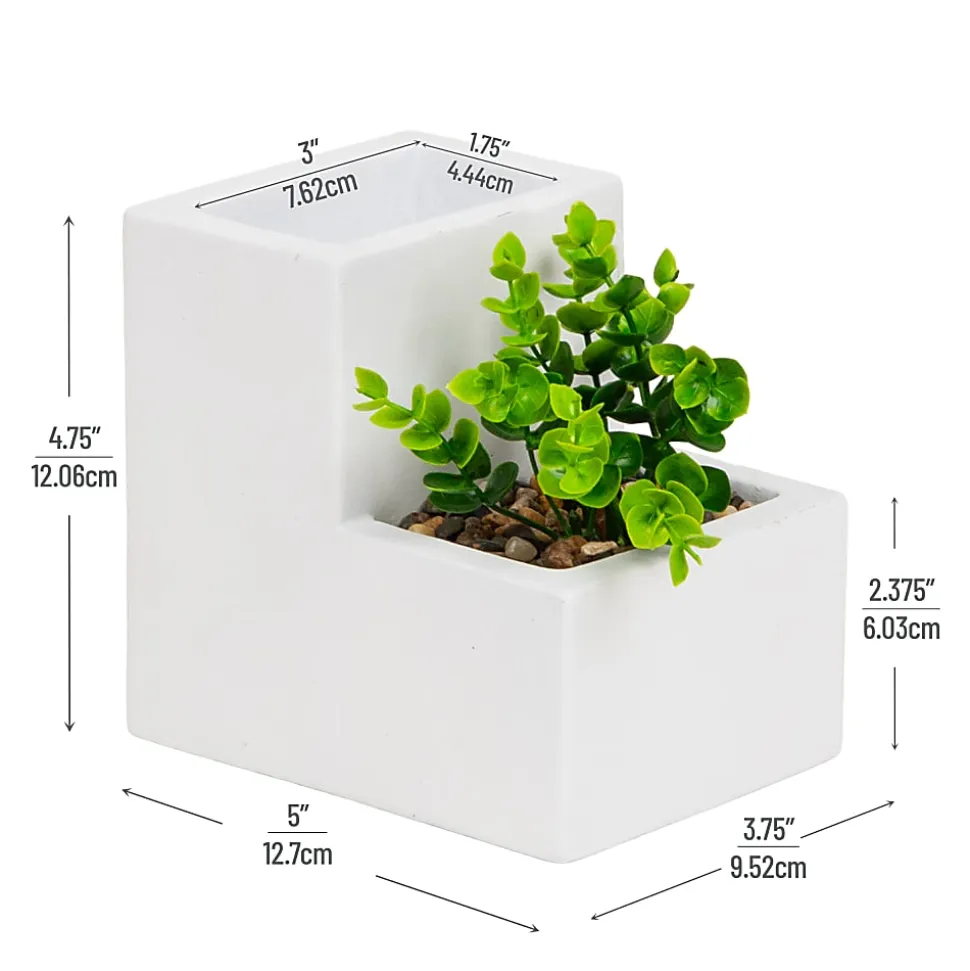 Mind Reader Ceramic Desktop Planter Pencil Cup, 4-3/4"H x 5"W x 3-3/4"D, White, Total Quantity 1