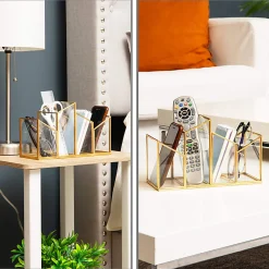 Mind Reader 4-Compartment Angled Glass Pen Holder With Copper Trim, 5-7/8