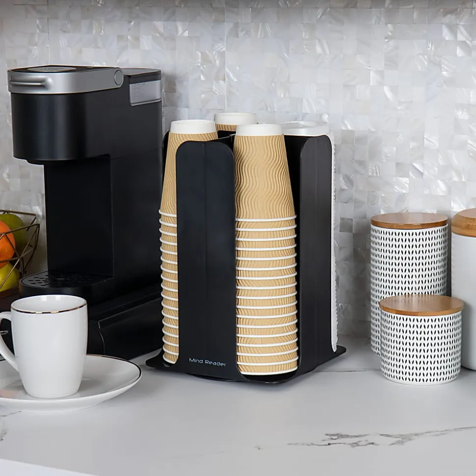 Mind Reader 4-Compartment Coffee Cup and Lid Carousel, Countertop Organizer, 7-3/4" L x 7-3/4" W x 11-1/2" H, Black