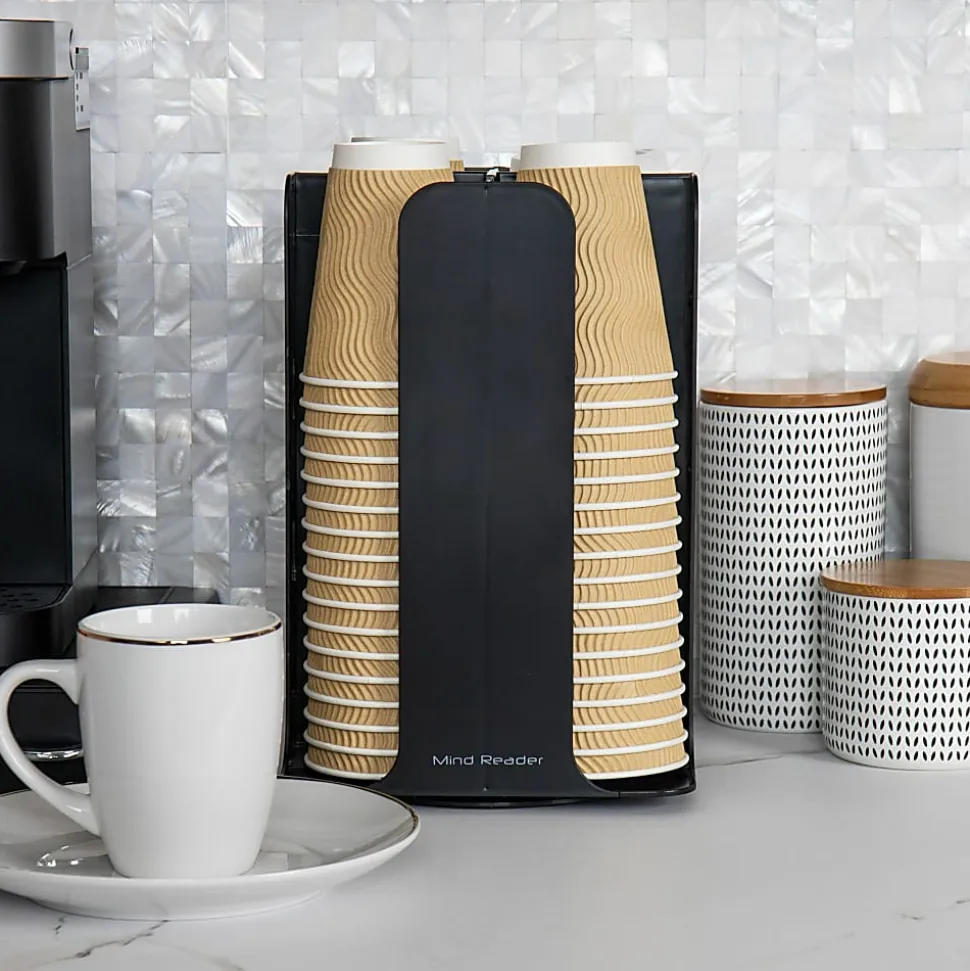 Mind Reader 4-Compartment Coffee Cup and Lid Carousel, Countertop Organizer, 7-3/4" L x 7-3/4" W x 11-1/2" H, Black