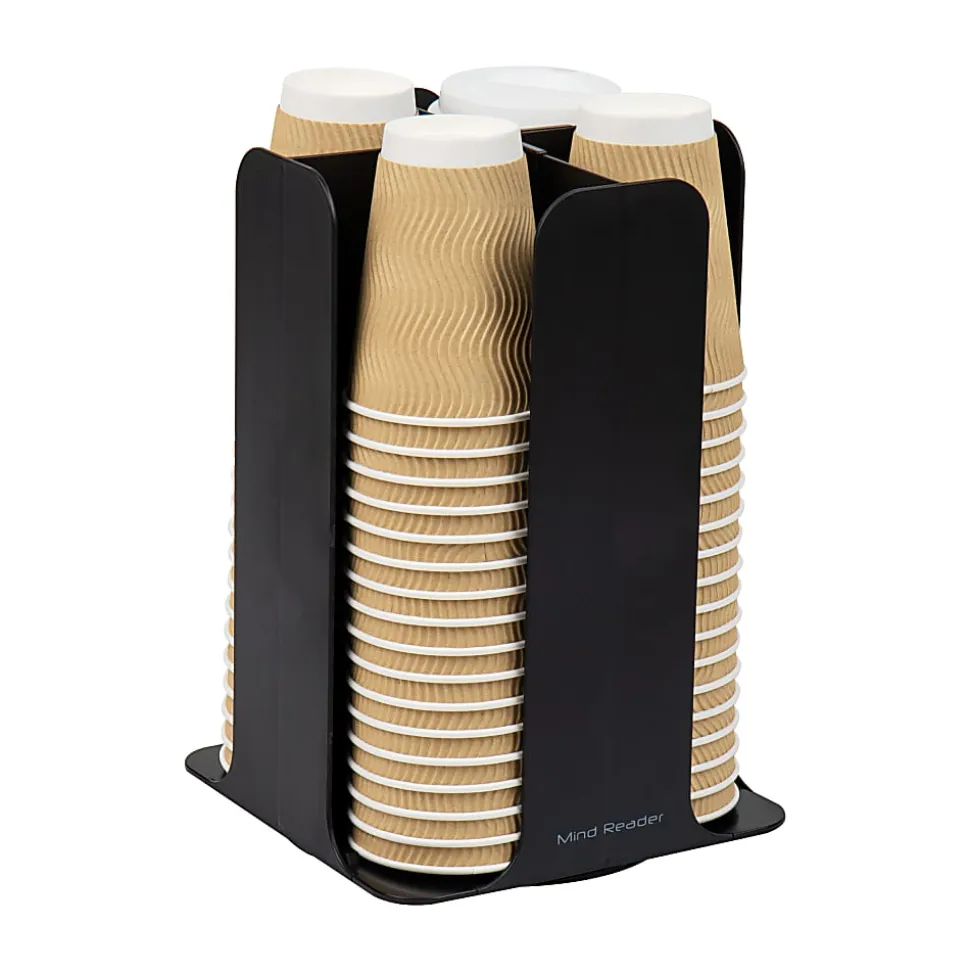 Mind Reader 4-Compartment Coffee Cup and Lid Carousel, Countertop Organizer, 7-3/4" L x 7-3/4" W x 11-1/2" H, Black