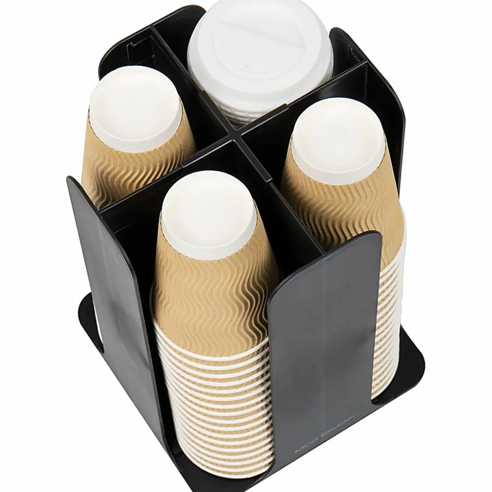 Mind Reader 4-Compartment Coffee Cup and Lid Carousel, Countertop Organizer, 7-3/4" L x 7-3/4" W x 11-1/2" H, Black