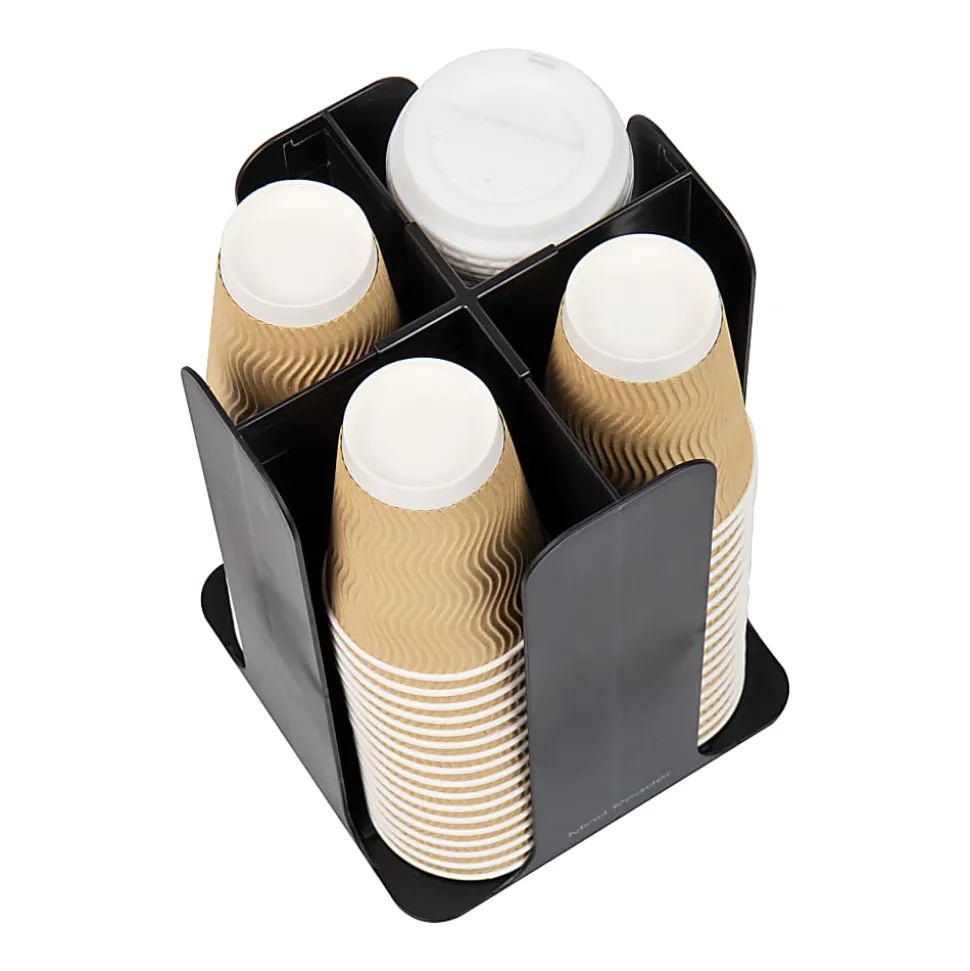 Mind Reader 4-Compartment Coffee Cup and Lid Carousel, Countertop Organizer, 7-3/4" L x 7-3/4" W x 11-1/2" H, Black