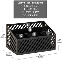 Mind Reader 5-Compartment Desktop Organizer And Mail Sorter, 4-3/4”H x 5-5/16”W x 8-1/2”D, Black, Total Qty 1