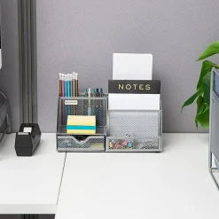 Mind Reader 7-Compartment Desktop Organizer, 5-1/4”H x 5-1/2”W x 11”D, Silver