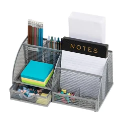 Mind Reader 7-Compartment Desktop Organizer, 5-1/4”H x 5-1/2”W x 11”D, Silver