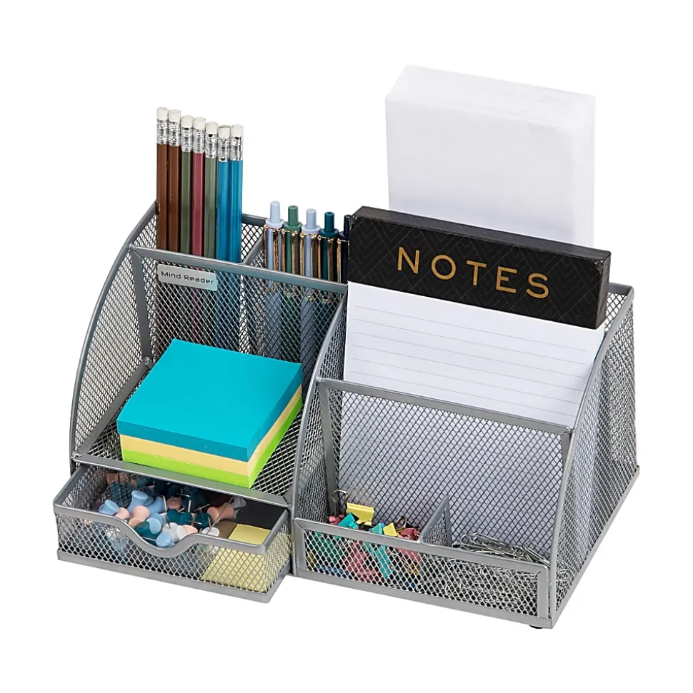 Mind Reader 7-Compartment Desktop Organizer, 5-1/4”H x 5-1/2”W x 11”D, Silver