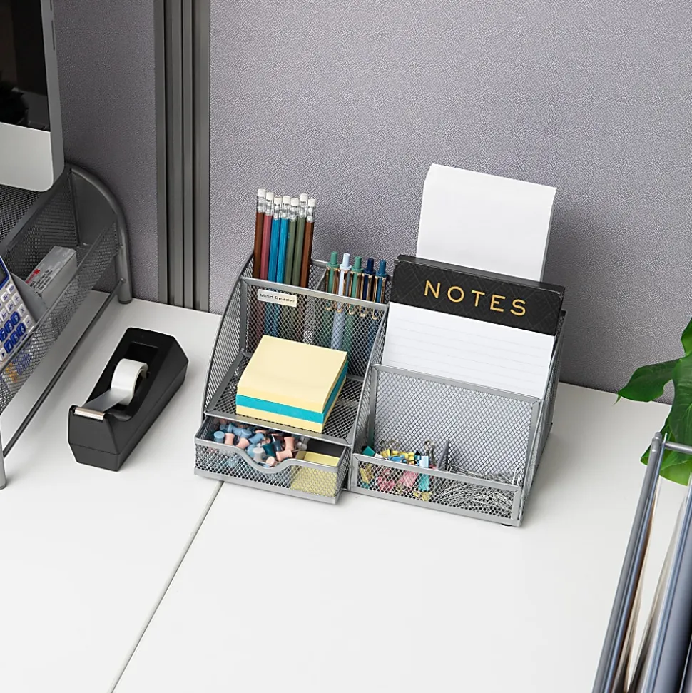 Mind Reader 7-Compartment Desktop Organizer, 5-1/4”H x 5-1/2”W x 11”D, Silver