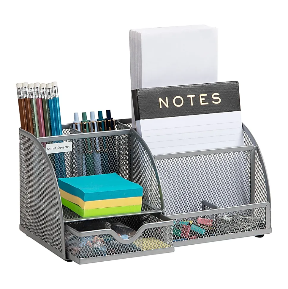 Mind Reader 7-Compartment Desktop Organizer, 5-1/4”H x 5-1/2”W x 11”D, Silver