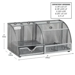Mind Reader 7-Compartment Desktop Organizer, 5-1/4”H x 5-1/2”W x 11”D, Silver