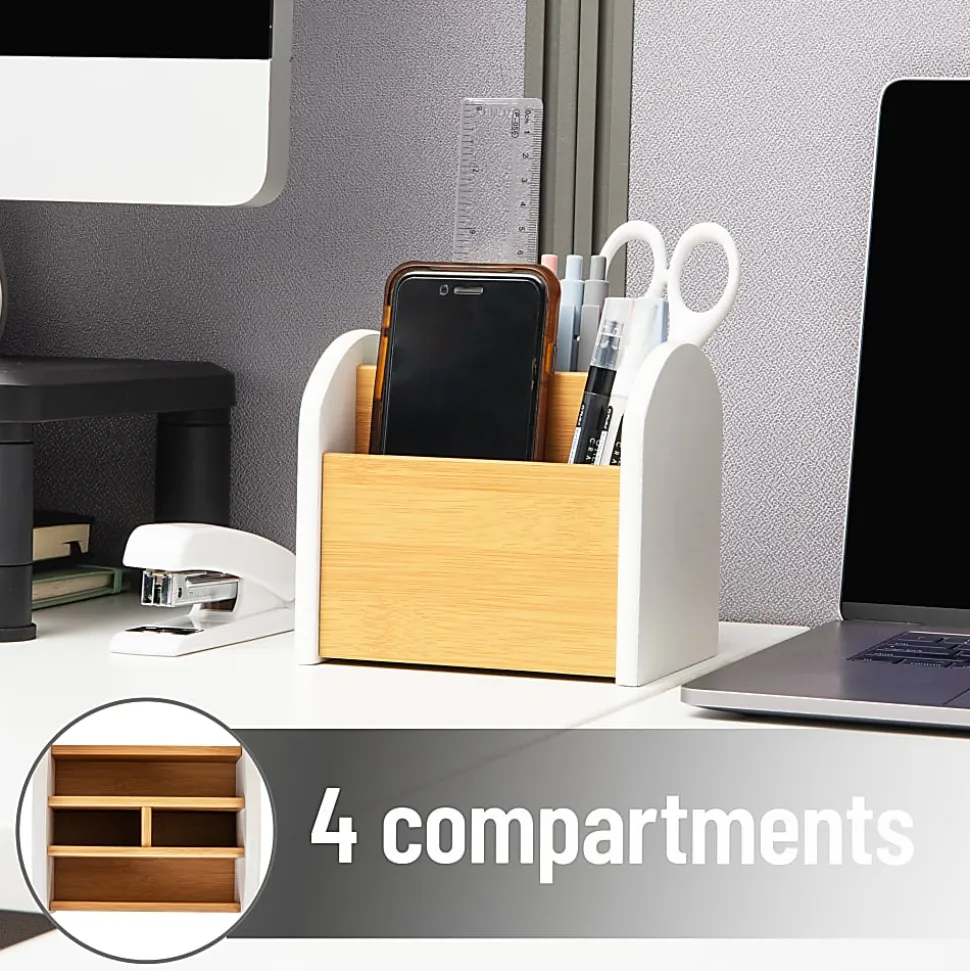 Mind Reader 3-Compartment Desktop Organizer, 5"H x 4-1/2"W x 5-1/2"D, White, Total Qty 1