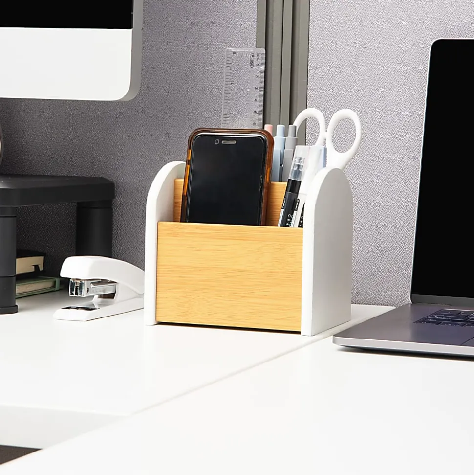 Mind Reader 3-Compartment Desktop Organizer, 5"H x 4-1/2"W x 5-1/2"D, White, Total Qty 1