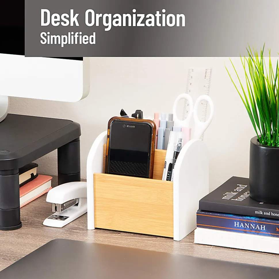 Mind Reader 3-Compartment Desktop Organizer, 5"H x 4-1/2"W x 5-1/2"D, White, Total Qty 1