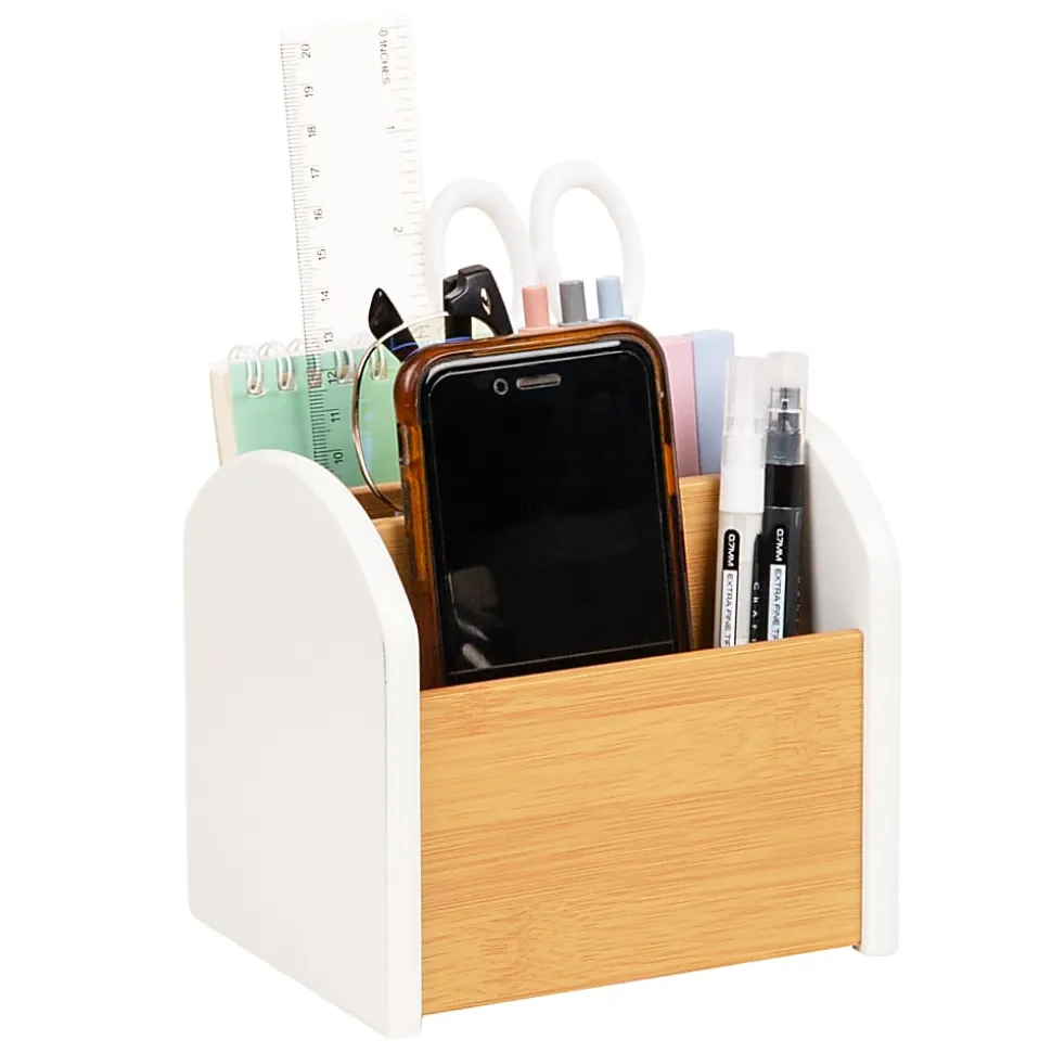 Mind Reader 3-Compartment Desktop Organizer, 5"H x 4-1/2"W x 5-1/2"D, White, Total Qty 1