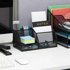 Mind Reader 7-Compartment Desktop Organizer, 5-1/4”H x 5-1/2”W x 11”D, Black