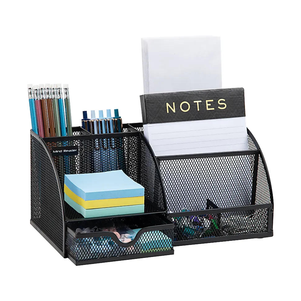 Mind Reader 7-Compartment Desktop Organizer, 5-1/4”H x 5-1/2”W x 11”D, Black