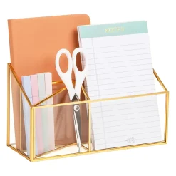 Mind Reader 4-Compartment Glass Desktop Organizer, 5-1/2”H x 4”W x 9-13/16”D, Clear/Copper, Total Qty 1