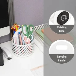 Mind Reader 4-Compartment Round Metal Desktop Carousel Organizer With Handle, 7-1/4”H x 6”W x 6”D, White, Total Qty 1
