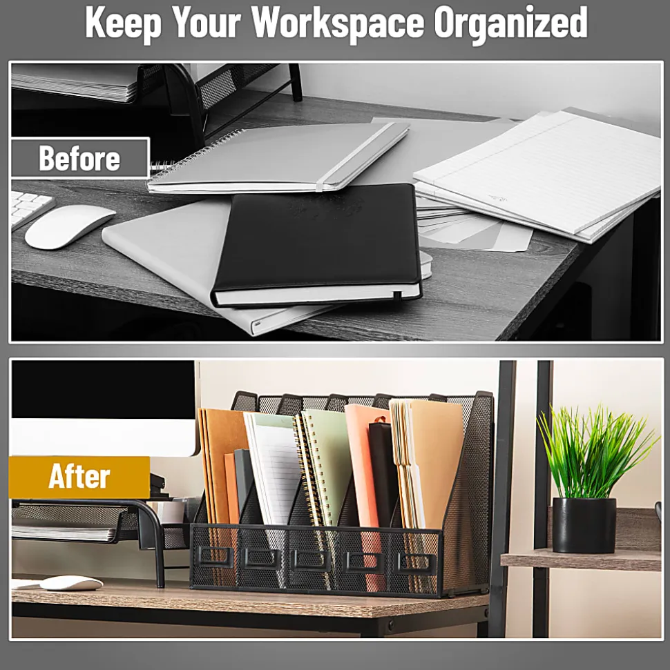 Mind Reader 5-Compartment Vertical File Organizer, 12-1/4”H x 9-3/4”W x 16-1/4”D, Black, Total Qty 1