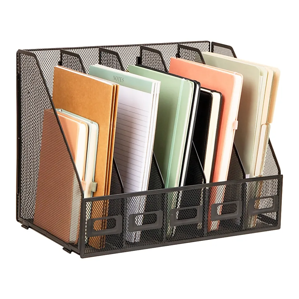 Mind Reader 5-Compartment Vertical File Organizer, 12-1/4”H x 9-3/4”W x 16-1/4”D, Black, Total Qty 1