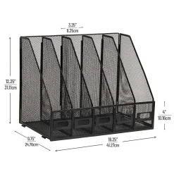 Mind Reader 5-Compartment Vertical File Organizer, 12-1/4”H x 9-3/4”W x 16-1/4”D, Black, Total Qty 1