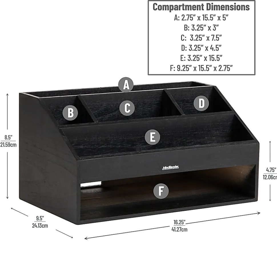 Mind Reader Desk Organizer, 8-1/2"H x 9-1/2"W x 16-1/4"D, Black