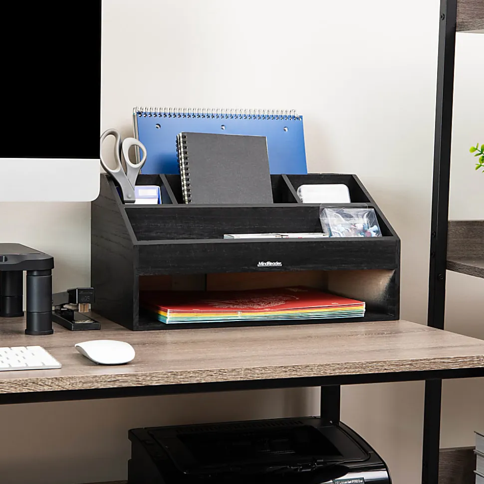 Mind Reader Desk Organizer, 8-1/2"H x 9-1/2"W x 16-1/4"D, Black