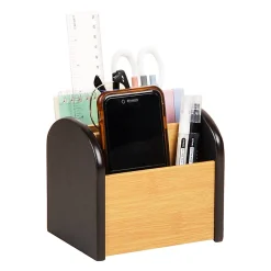 Mind Reader Desktop Organizer with 3 Compartments, Wood, 5