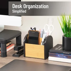 Mind Reader Desktop Organizer with 3 Compartments, Wood, 5