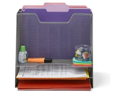 Mind Reader Desktop Vertical Paper Tray Organizer, 9-1/2” H x 11-1/2” W x 12-1/2” D, Silver