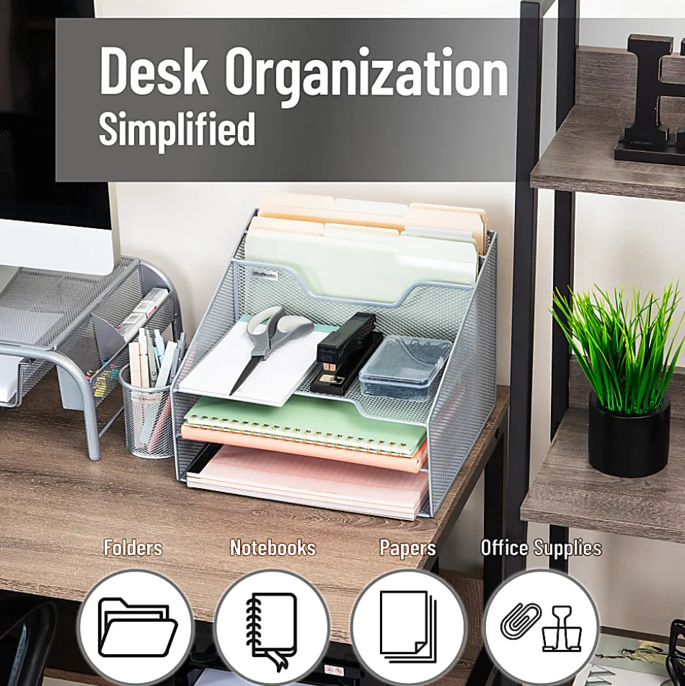 Mind Reader Desktop Vertical Paper Tray Organizer, 9-1/2” H x 11-1/2” W x 12-1/2” D, Silver