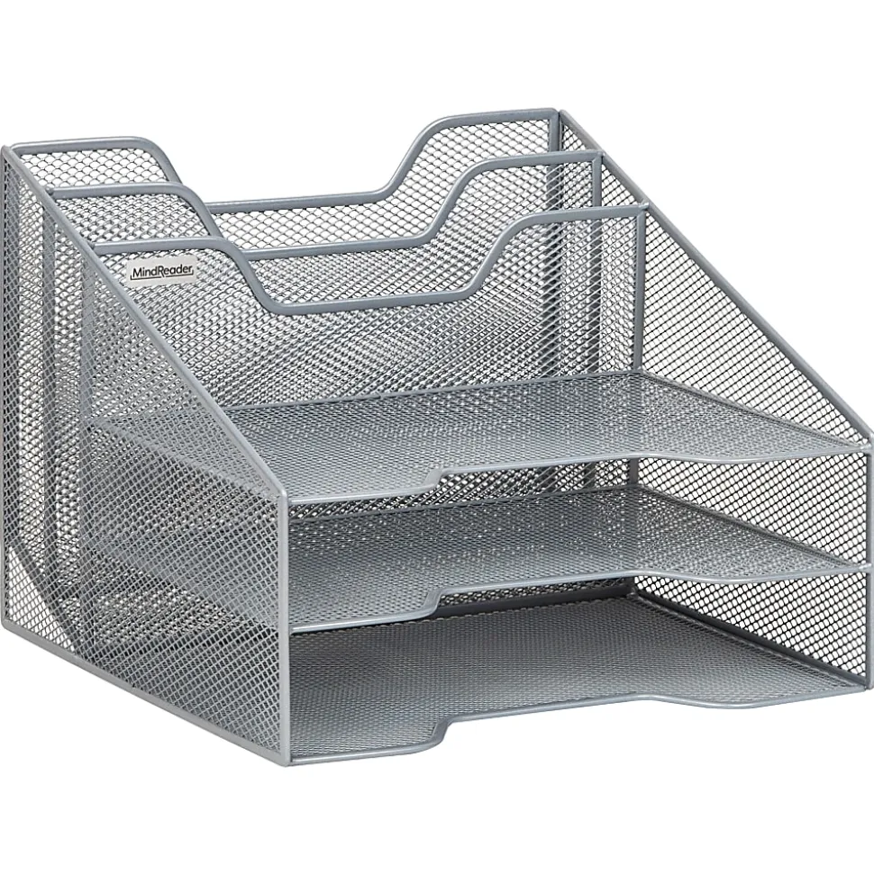 Mind Reader Desktop Vertical Paper Tray Organizer, 9-1/2” H x 11-1/2” W x 12-1/2” D, Silver