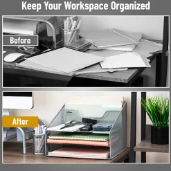 Mind Reader Desktop Vertical Paper Tray Organizer, 9-1/2” H x 11-1/2” W x 12-1/2” D, Silver