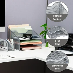 Mind Reader Desktop Vertical Paper Tray Organizer, 9-1/2” H x 11-1/2” W x 12-1/2” D, Silver