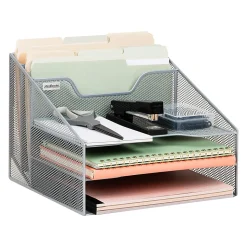 Mind Reader Desktop Vertical Paper Tray Organizer, 9-1/2” H x 11-1/2” W x 12-1/2” D, Silver