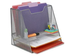 Mind Reader Desktop Vertical Paper Tray Organizer, 9-1/2” H x 11-1/2” W x 12-1/2” D, Silver
