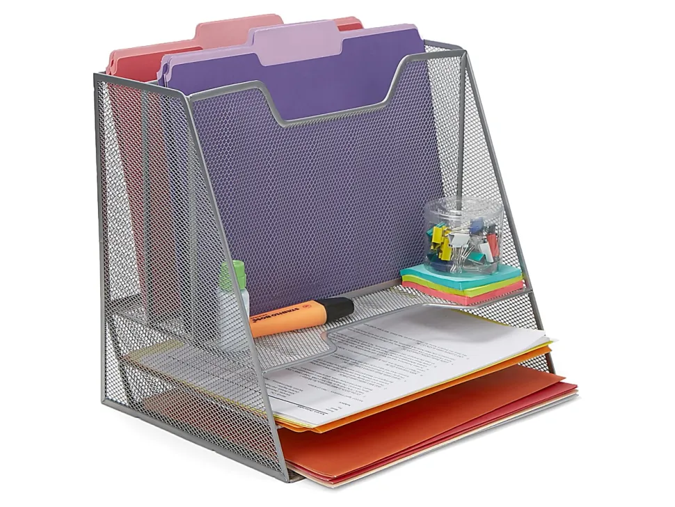 Mind Reader Desktop Vertical Paper Tray Organizer, 9-1/2” H x 11-1/2” W x 12-1/2” D, Silver