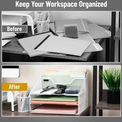 Mind Reader Desktop Vertical Paper Tray Organizer, 9-1/2” H x 11-1/2” W x 12-1/2” D, White