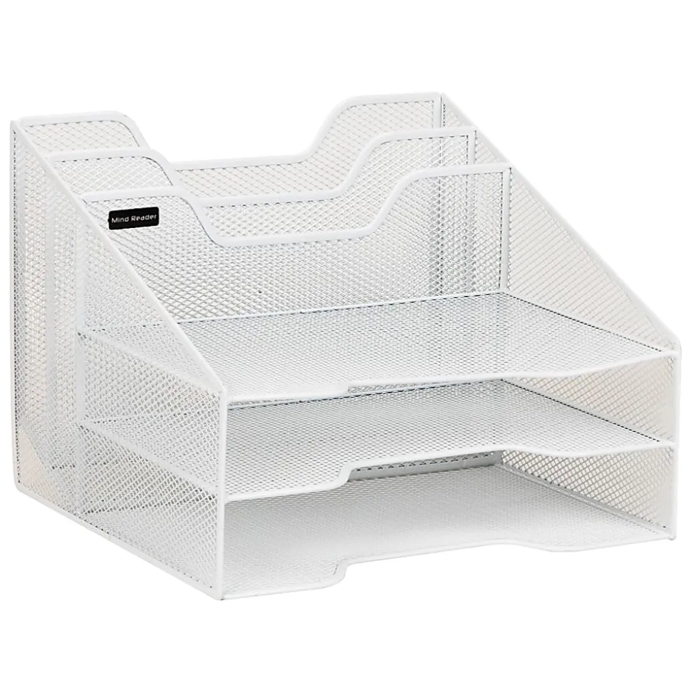 Mind Reader Desktop Vertical Paper Tray Organizer, 9-1/2” H x 11-1/2” W x 12-1/2” D, White