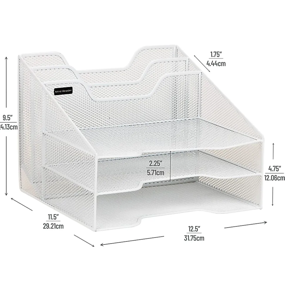 Mind Reader Desktop Vertical Paper Tray Organizer, 9-1/2” H x 11-1/2” W x 12-1/2” D, White