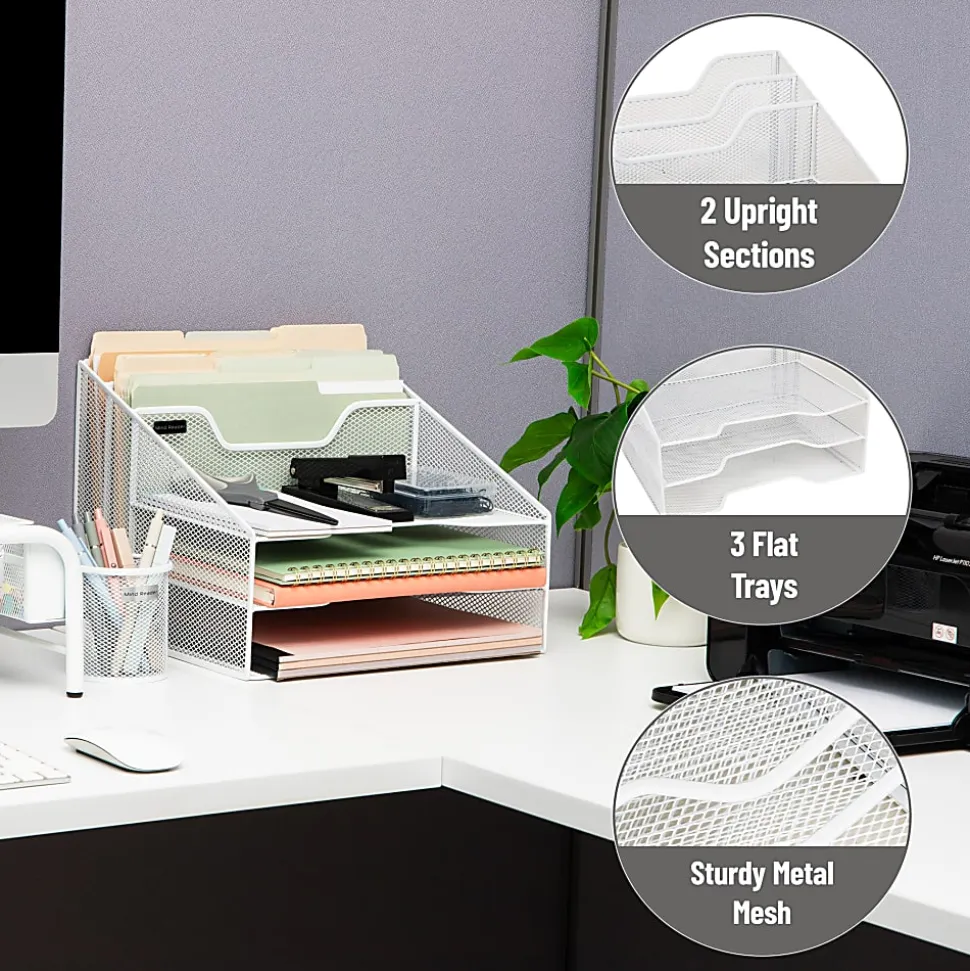 Mind Reader Desktop Vertical Paper Tray Organizer, 9-1/2” H x 11-1/2” W x 12-1/2” D, White
