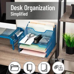 Mind Reader Desktop Vertical Paper Tray Organizer, 9-1/2” H x 11-1/2” W x 12-1/2” D, Turquoise