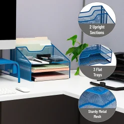 Mind Reader Desktop Vertical Paper Tray Organizer, 9-1/2” H x 11-1/2” W x 12-1/2” D, Turquoise