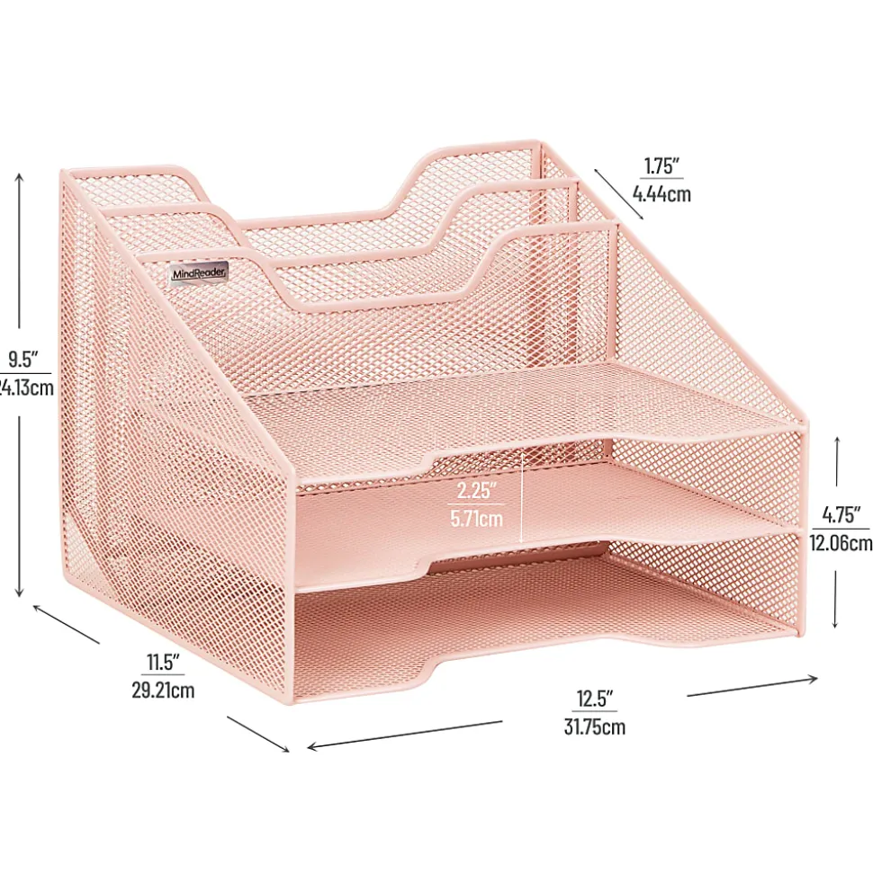Mind Reader Desktop Vertical Paper Tray Organizer, 9-1/2” H x 11-1/2” W x 12-1/2” D, Pink