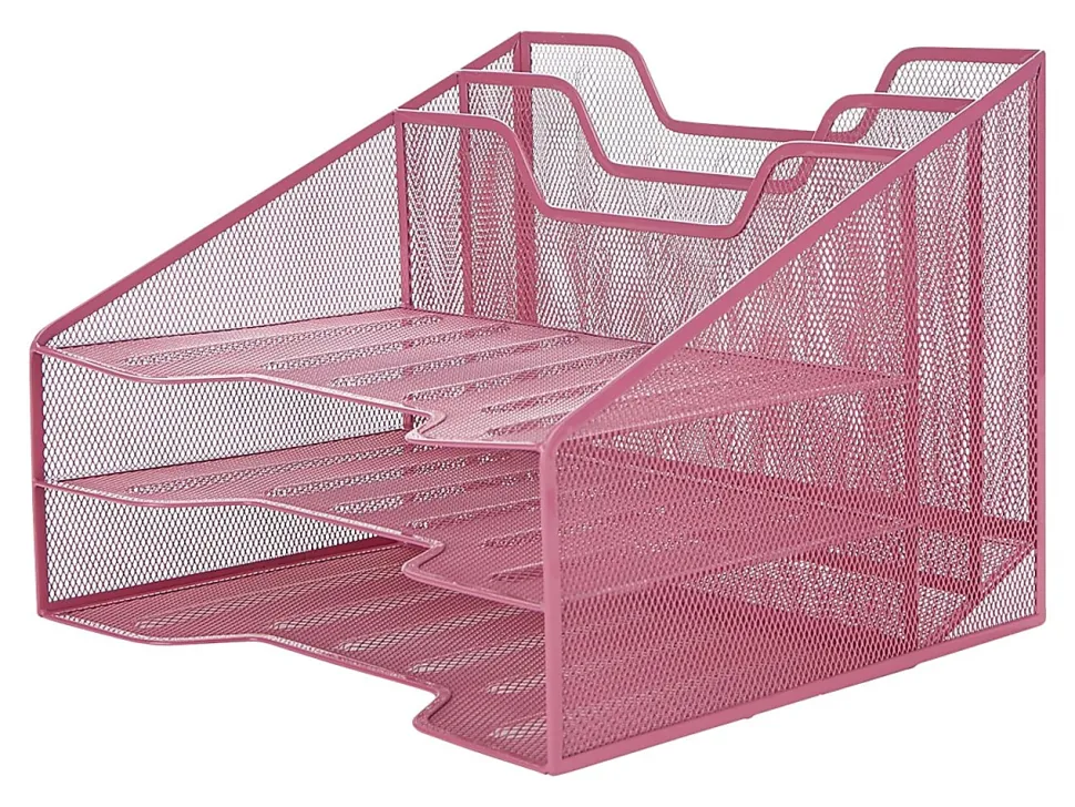 Mind Reader Desktop Vertical Paper Tray Organizer, 9-1/2” H x 11-1/2” W x 12-1/2” D, Pink