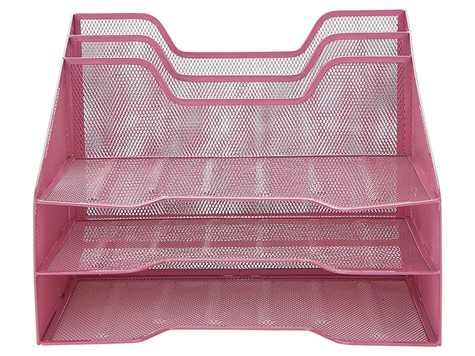 Mind Reader Desktop Vertical Paper Tray Organizer, 9-1/2” H x 11-1/2” W x 12-1/2” D, Pink